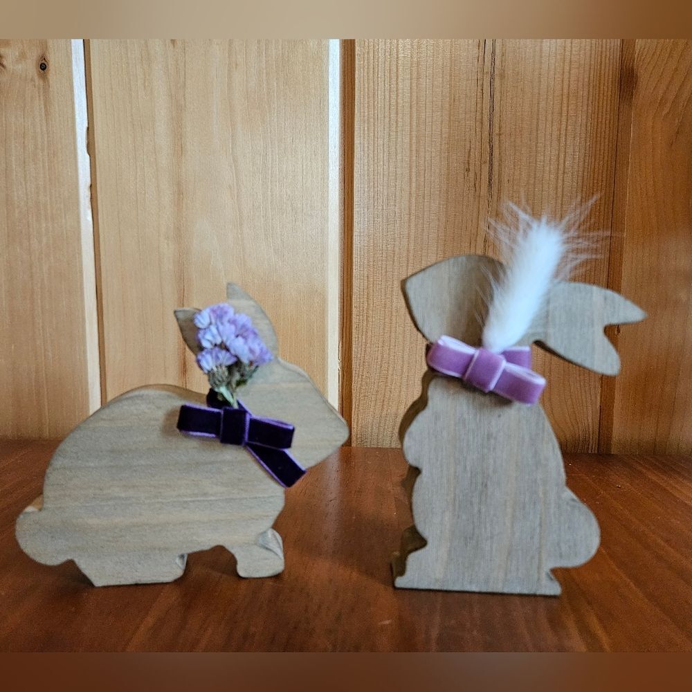 Tier Tray Decor - Wooden Bunnies - Purple Set